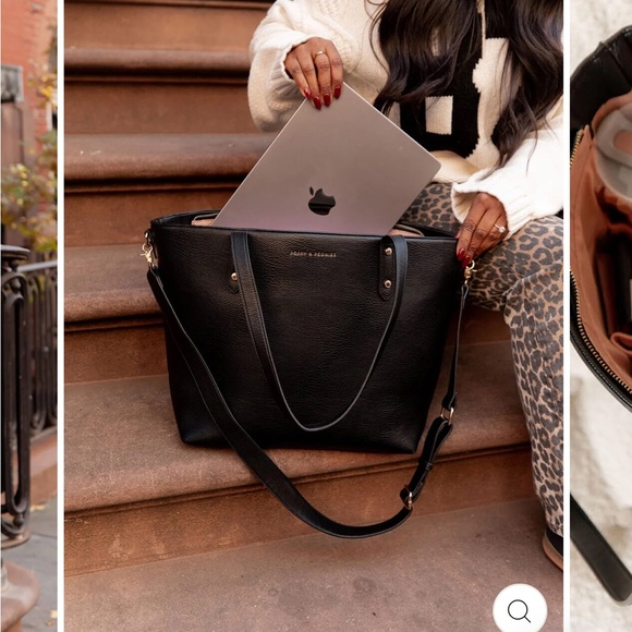 Poppy & Peonies Black Leather Tote with Minimalist Design - Picture 13 of 16